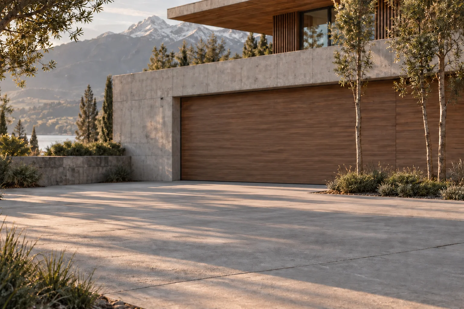 Illustrative customer starting photo: an empty driveway outside a contemporary home.